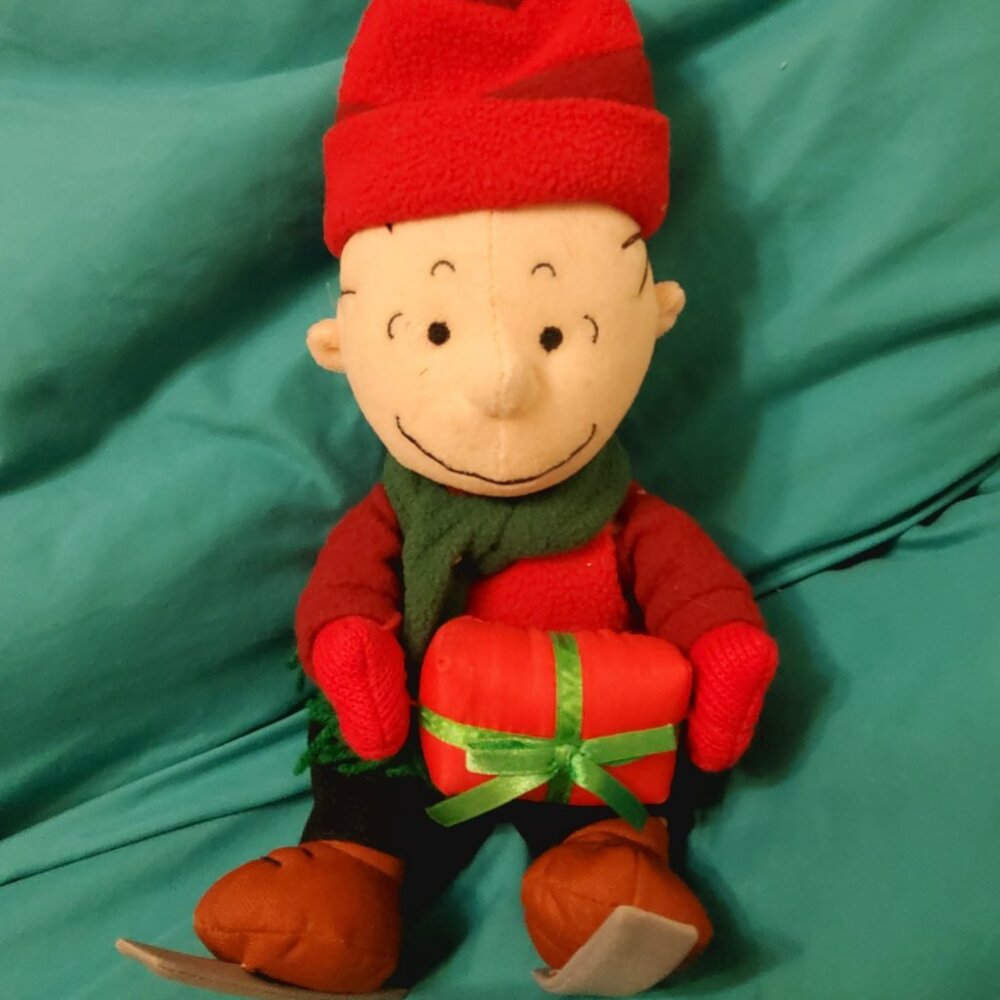 Vintage Peanuts Charlie Brown Christmas Plush Toy Skiing Present Gift Display - Picture 5 of 8